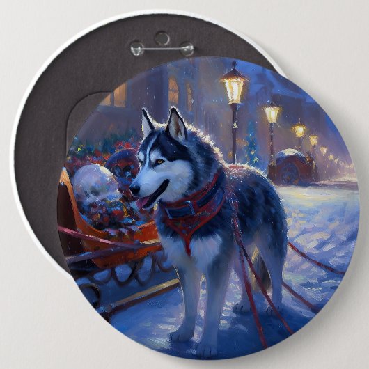Siberisch Husky Kerstfeest Seizoen Ronde Button 6,0 Cm (Voorkant /achterkant)