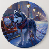 Siberisch Husky Kerstfeest Seizoen Ronde Button 6,0 Cm (Voorkant)