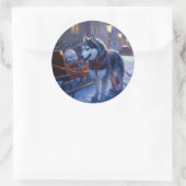 Siberisch Husky Kerstfeest Seizoen Ronde Sticker (Tas)