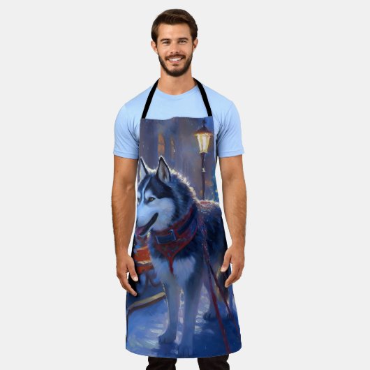 Siberisch Husky Kerstfeest Seizoen Schort (Gedragen)