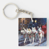 Siberisch Husky Kerstfeest Seizoen Sleutelhanger (Voorkant)