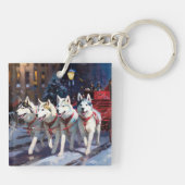 Siberisch Husky Kerstfeest Seizoen Sleutelhanger (Achterkant)