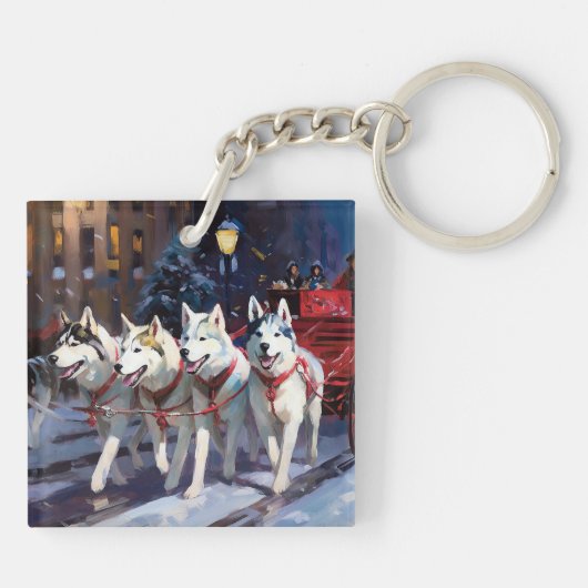 Siberisch Husky Kerstfeest Seizoen Sleutelhanger (Achterkant)