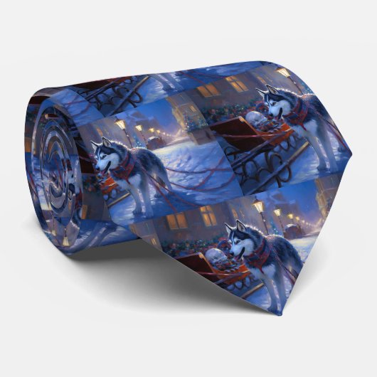 Siberisch Husky Kerstfeest Seizoen Stropdas (Opgerold)