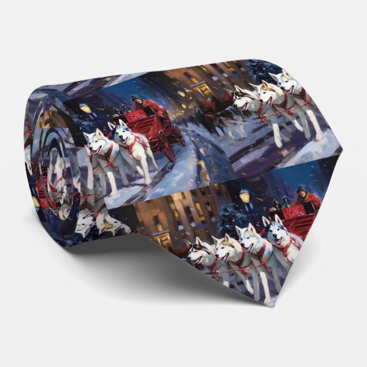 Siberisch Husky Kerstfeest Seizoen Stropdas (Opgerold)