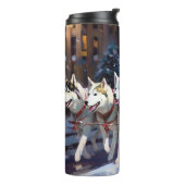Siberisch Husky Kerstfeest Seizoen Thermosbeker (Gedraaid links)
