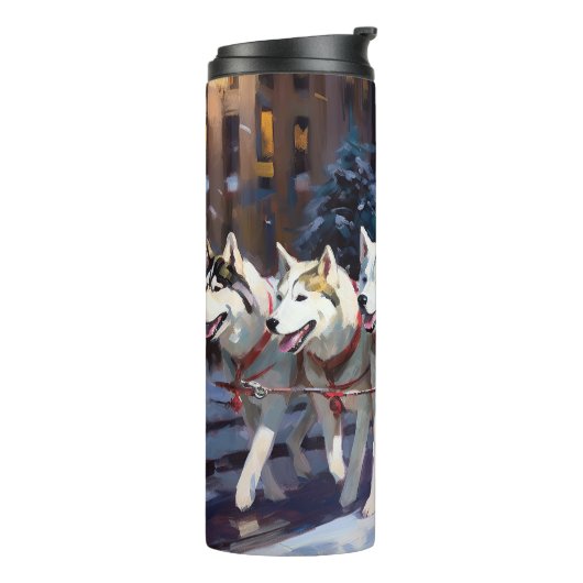 Siberisch Husky Kerstfeest Seizoen Thermosbeker (Gedraaid links)
