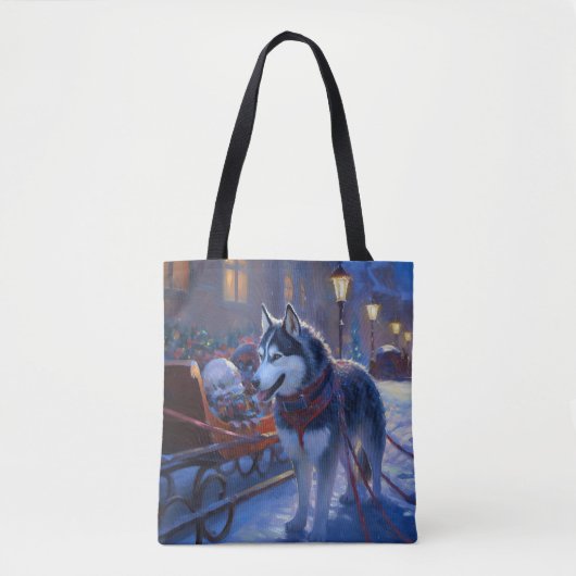 Siberisch Husky Kerstfeest Seizoen Tote Bag (Voorkant)