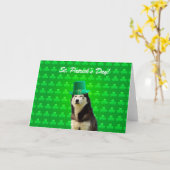 Siberisch Husky St Patricks Dag Kruidnagel Wenskaa Kaart (Gele Bloem)