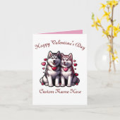 Siberisch Husky Valentijn paar Kaart (Gele Bloem)