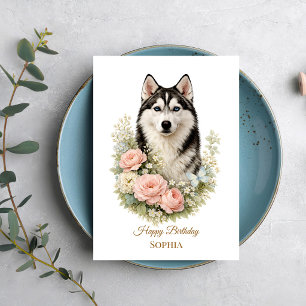 Siberisch Huskypoort met Bloemen Kaart