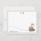 Siberisch Kat Gray Border Monogram Naam Notitiekaartje (Voorkant)