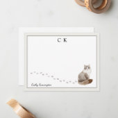 Siberisch Kat Gray Border Monogram Naam Notitiekaartje (Voorkant / Achterkant in situ)