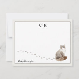 Siberisch Kat Gray Border Monogram Naam Notitiekaartje
