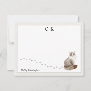 Siberisch Kat Gray Border Monogram Naam Notitiekaartje