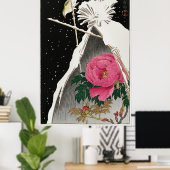 Siberische Bluechat naast een pioen door Ohara Kos Poster (Thuiskantoor)