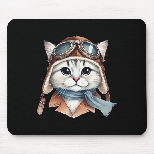 Siberische Cat Pilot Sticker Muismat (Voorkant)