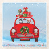 Siberische handige hond in auto met kerstman glazen onderzetter (Voorkant)