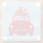 Siberische handige hond in auto met kerstman glazen onderzetter (Achterkant)