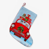 Siberische handige hond in auto met kerstman kleine kerstsok (Voorkant (Hangend))