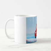 Siberische handige hond in auto met kerstman koffiemok (Links)