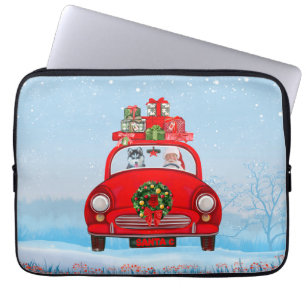 Siberische handige hond in auto met kerstman laptop sleeve