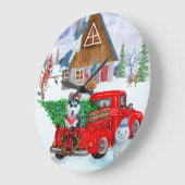 Siberische hondje met kerstcadeau grote klok (Hoek)