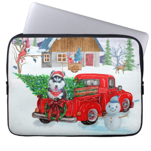 Siberische hondje met kerstcadeau laptop sleeve