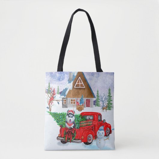 Siberische hondje met kerstcadeau tote bag (Voorkant)