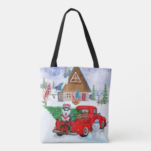 Siberische hondje met kerstcadeau tote bag (Achterkant)