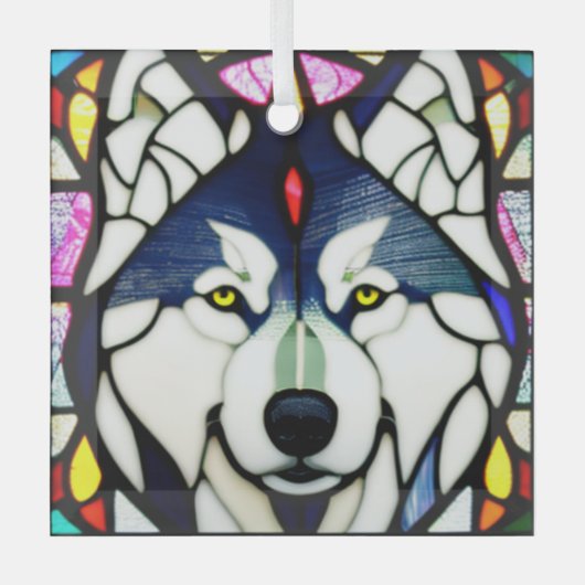 Siberische Huskie "Glas in lood" Glas Ornament (Voorkant)