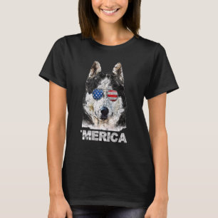 Siberische Husky Amerikaanse Vlag 4 Juli Vierde T-shirt