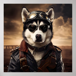 Siberische Husky Aviator WOI  Portret Poster