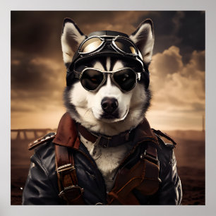 Siberische Husky Aviator WOI  Portret Poster