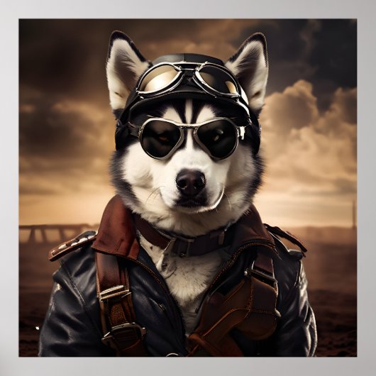 Siberische Husky Aviator WOI Portret Poster (Voorkant)