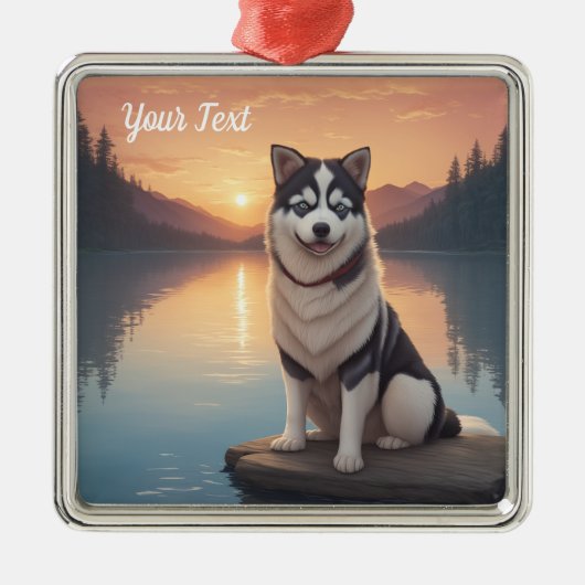 Siberische Husky bij het meer Metalen Ornament (Voorkant)