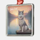 Siberische Husky bij het meer Metalen Ornament (Links)