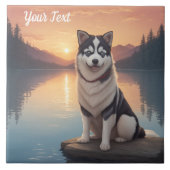 Siberische Husky bij het meer Tegeltje (Voorkant)