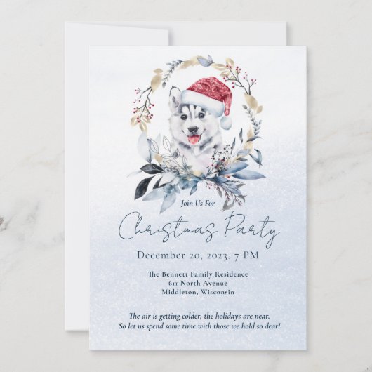 Siberische Husky Blauw Goud Bladergebladerte Kerst Kaart (Voorkant)