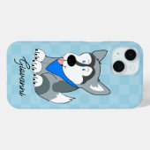 Siberische Husky Blue geruit gepersonaliseerde hon Case-Mate iPhone Case (Achterkant (horizontaal))