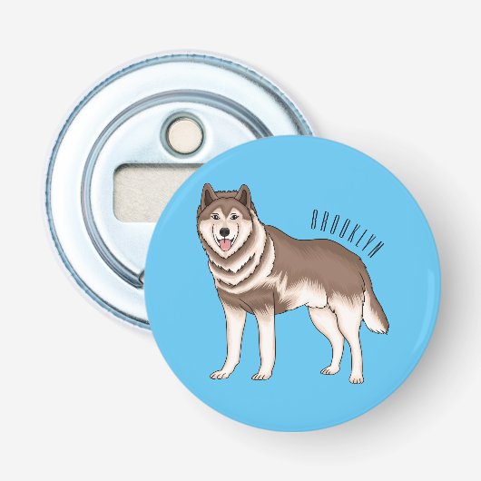 Siberische husky cartoon illustratie button flesopener (Voorkant)