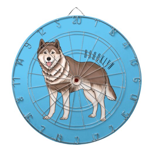 Siberische husky cartoon illustratie dartbord (Voorkant)