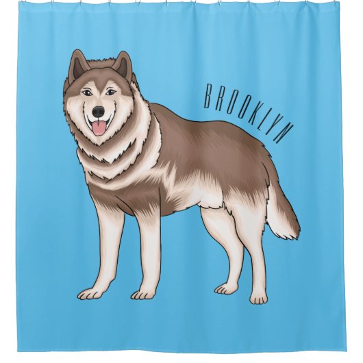 Siberische husky cartoon illustratie douchegordijn (Voorkant)