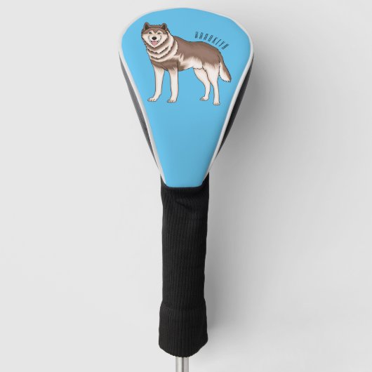 Siberische husky cartoon illustratie golfheadcover (Voorkant)