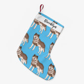 Siberische husky cartoon illustratie kleine kerstsok (Voorkant (Hangend))