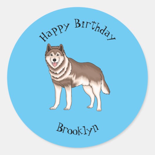 Siberische husky cartoon illustratie ronde sticker (Voorkant)