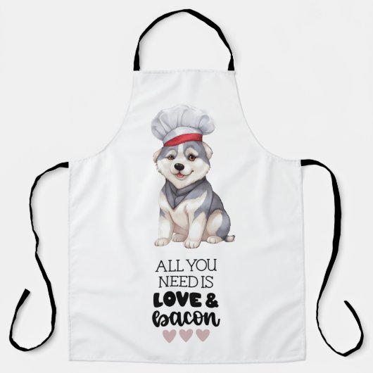 Siberische Husky Chef Love & Bacon Schort (Voorkant)