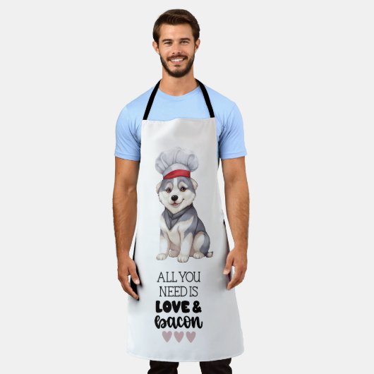 Siberische Husky Chef Love & Bacon Schort (Gedragen)