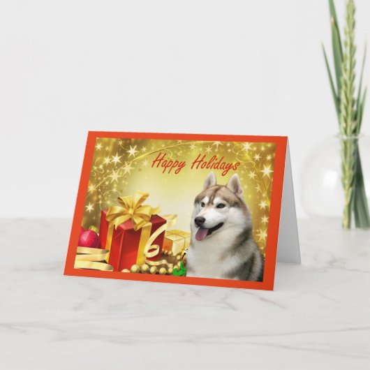 Siberische Husky Christmas Kaart Cadeaus (Voorkant)