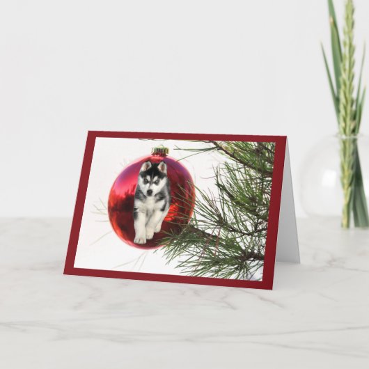Siberische Husky Christmas Kaart Hanging Ball (Voorkant)